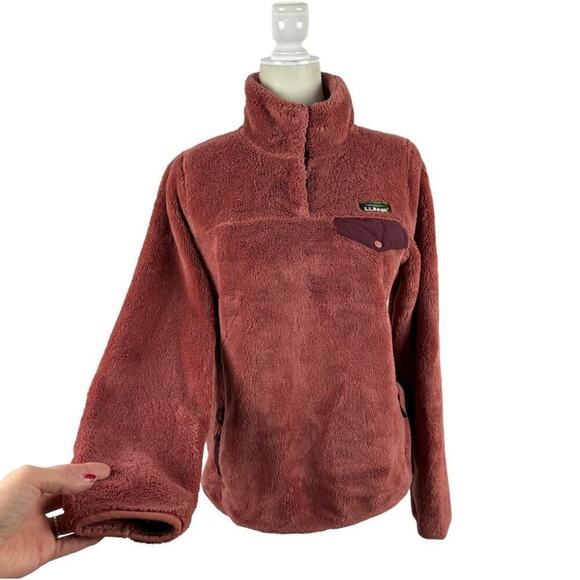 L.L.Bean Women's Hi-Pile Fleece Pullover Sweatshirt Size Medium Rosewood Heather - Picture 4 of 16